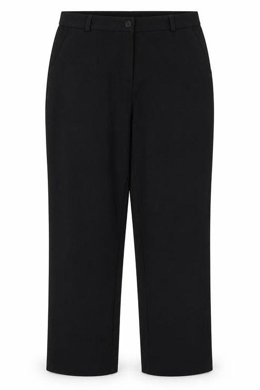 Front view of Marks & Spencer women’s black polyester dress pants trousers, size UK 12, 28.5-inch leg regular