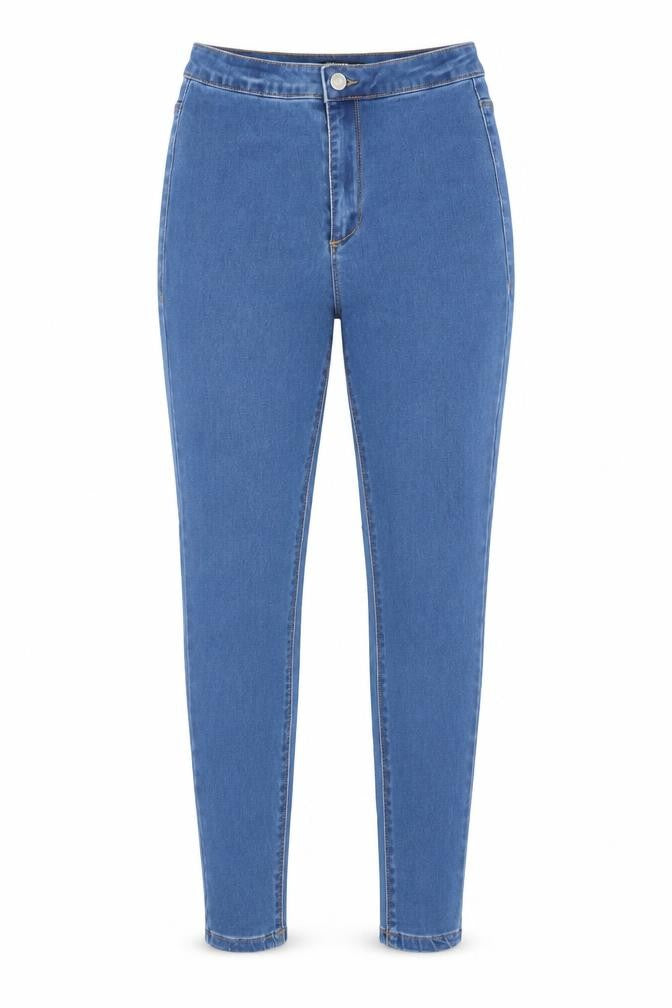 Front view of Missguided women’s blue cotton skinny jeans, size UK 8, 26-inch leg regular