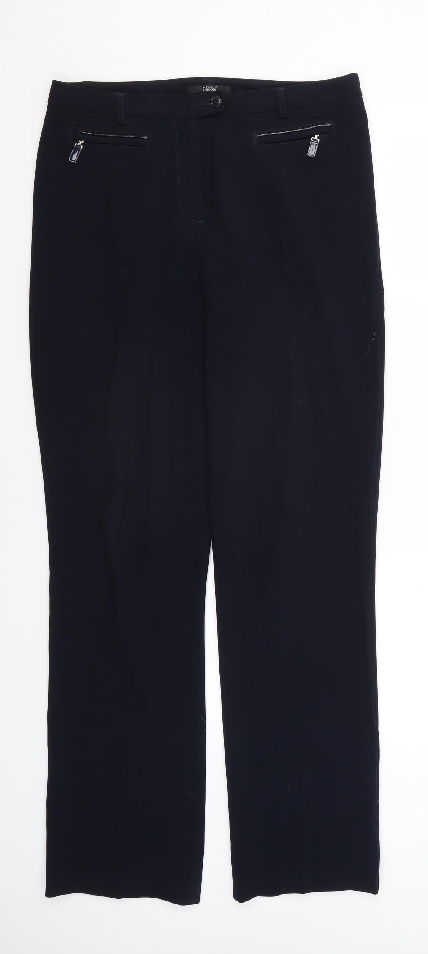 Womens UK Size 12 M&S Regular Fit Dress Pants Blue Trousers
