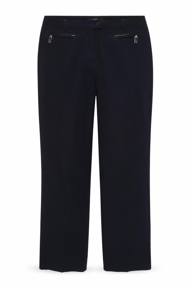 Front view of Marks & Spencer women’s blue polyester dress pants trousers, size UK 12, 31-inch leg regular