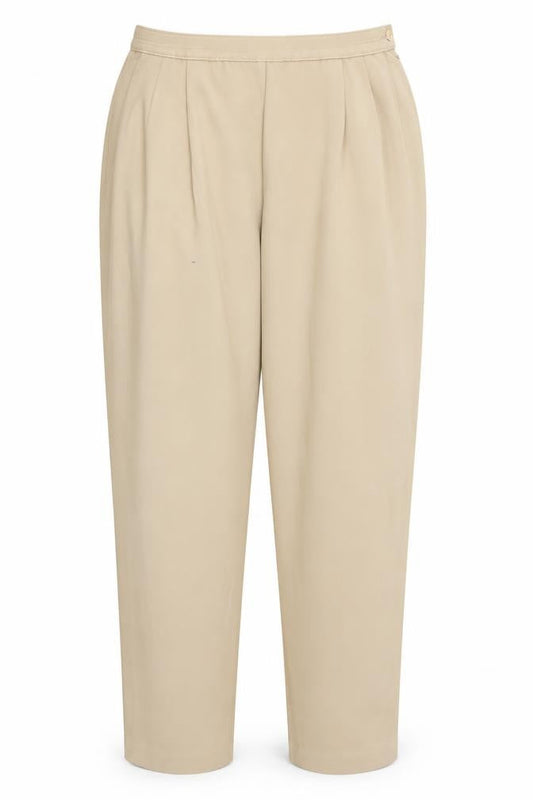 Front view of Marks & Spencer women’s brown polyester trousers, size UK 14, 29.5-inch leg regular