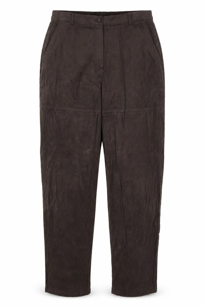 Front view of Preworn women’s brown viscose trousers, size UK 16, 30-inch leg regular