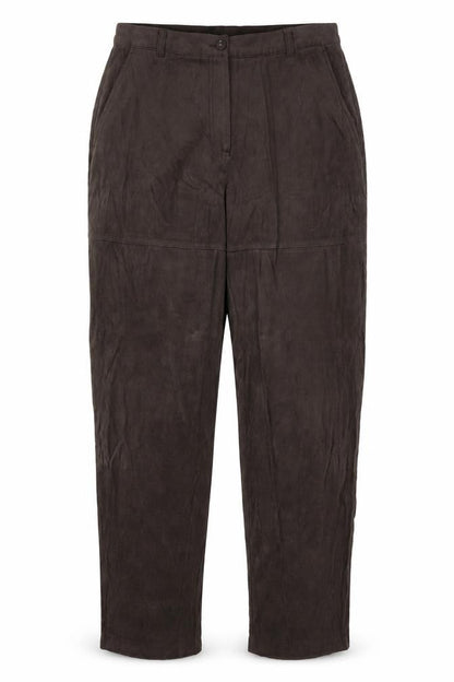 Front view of Preworn women’s brown viscose trousers, size UK 16, 30-inch leg regular