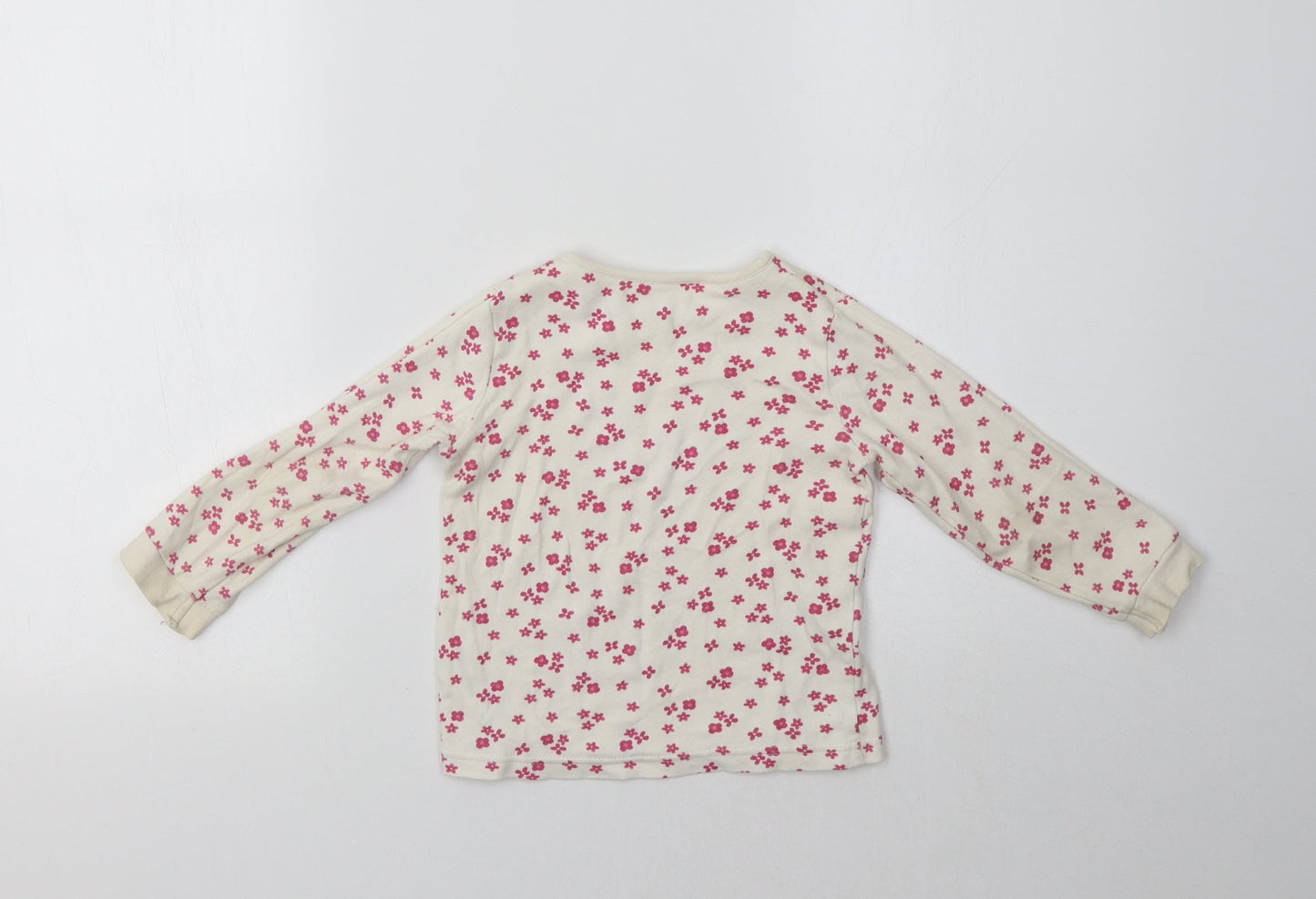 George Girls White Floral Cotton Basic T-Shirt Size 2-3 Years Crew Neck
