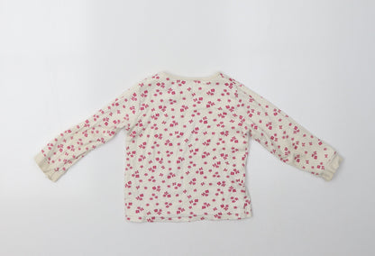 George Girls White Floral Cotton Basic T-Shirt Size 2-3 Years Crew Neck