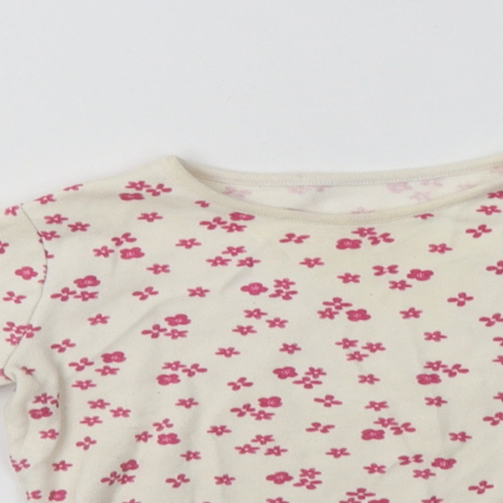 George Girls White Floral Cotton Basic T-Shirt Size 2-3 Years Crew Neck