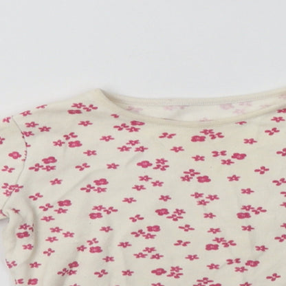 George Girls White Floral Cotton Basic T-Shirt Size 2-3 Years Crew Neck