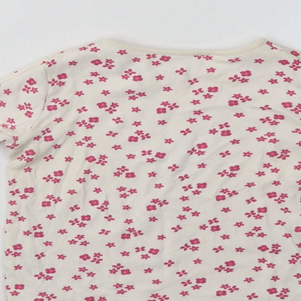 George Girls White Floral Cotton Basic T-Shirt Size 2-3 Years Crew Neck