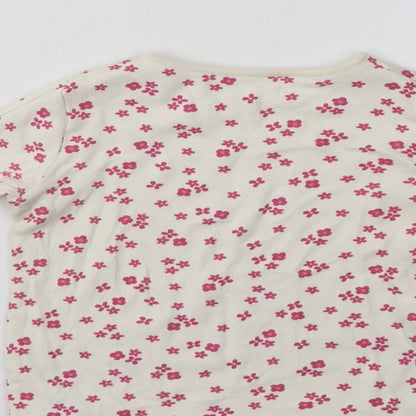 George Girls White Floral Cotton Basic T-Shirt Size 2-3 Years Crew Neck