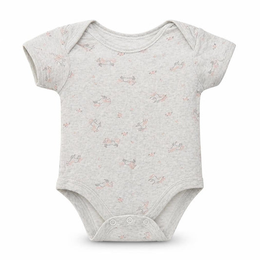 Front view of George Baby Grey Floral Cotton Romper One-Piece, size 6-9, Months