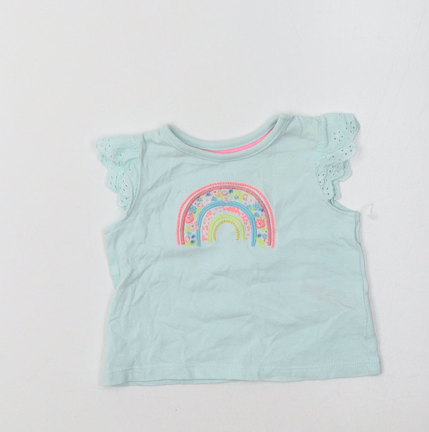 F&F Baby Blue  Cotton Basic Blouse Size 0-3 Months Crew Neck  - Rainbow
