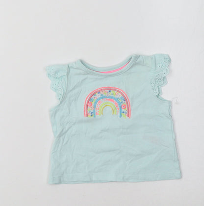F&F Baby Blue  Cotton Basic Blouse Size 0-3 Months Crew Neck  - Rainbow