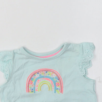 F&F Baby Blue  Cotton Basic Blouse Size 0-3 Months Crew Neck  - Rainbow