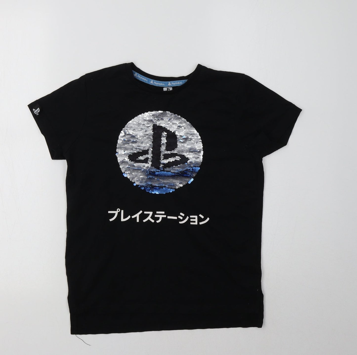 Primark Girls Black  Cotton Basic Polo Size 8-9 Years Crew Neck  - PlayStation