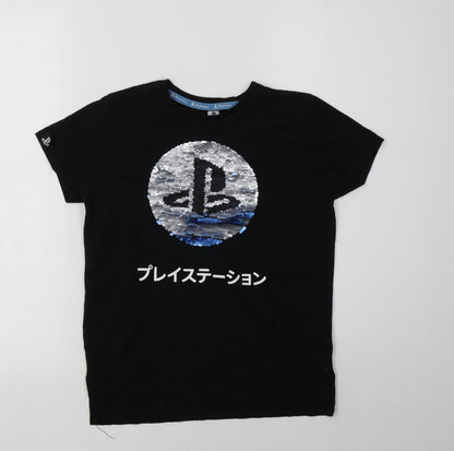 Primark Girls Black  Cotton Basic Polo Size 8-9 Years Crew Neck  - PlayStation