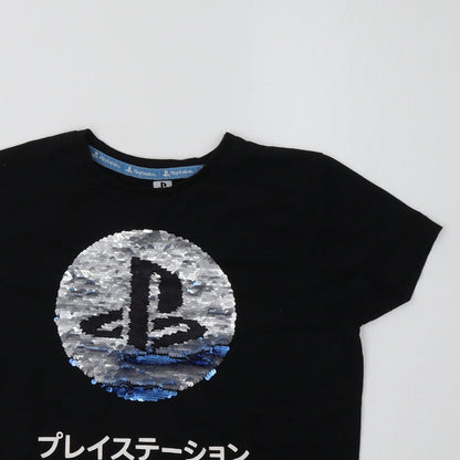 Primark Girls Black  Cotton Basic Polo Size 8-9 Years Crew Neck  - PlayStation