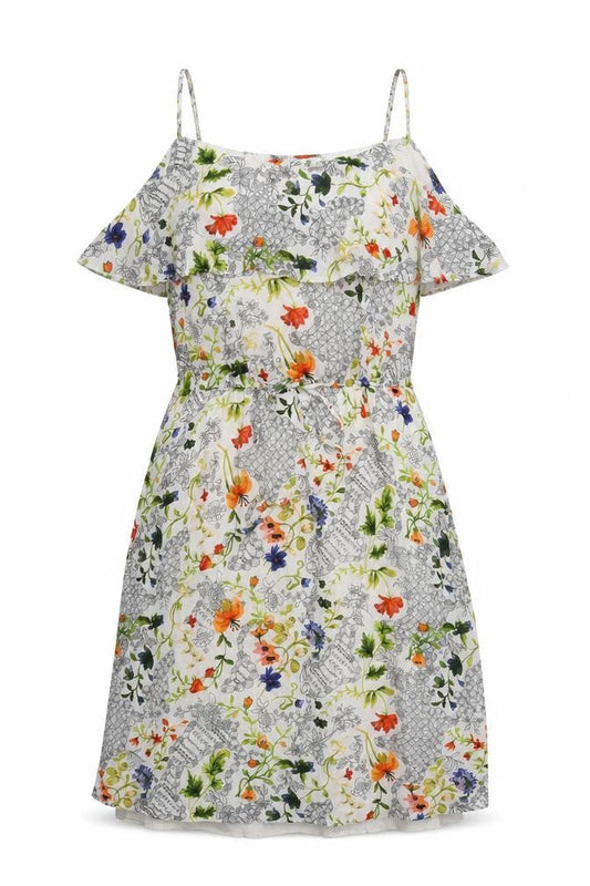 Front view of Max Jeans women’s white floral fit & flare, size M, round neck
