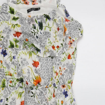 Max Jeans Womens White Floral  Fit & Flare  Size M Round Neck