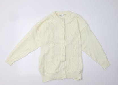 Emily Claire Womens Ivory Crew Neck  Acrylic Cardigan Jumper Size M