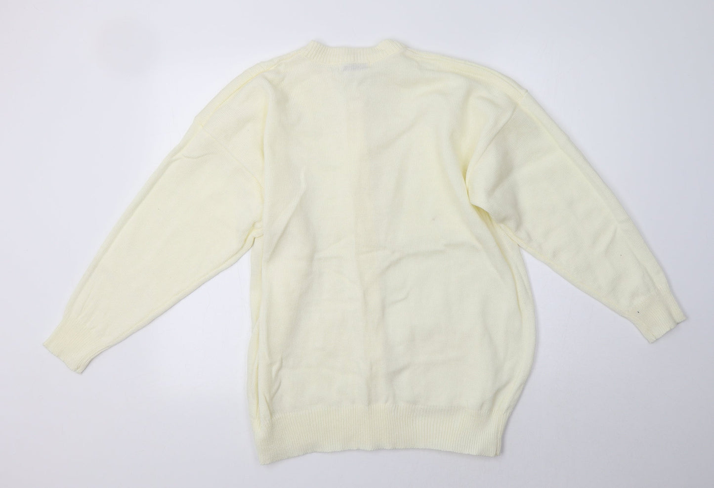 Emily Claire Womens Ivory Crew Neck  Acrylic Cardigan Jumper Size M