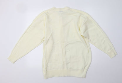 Emily Claire Womens Ivory Crew Neck  Acrylic Cardigan Jumper Size M