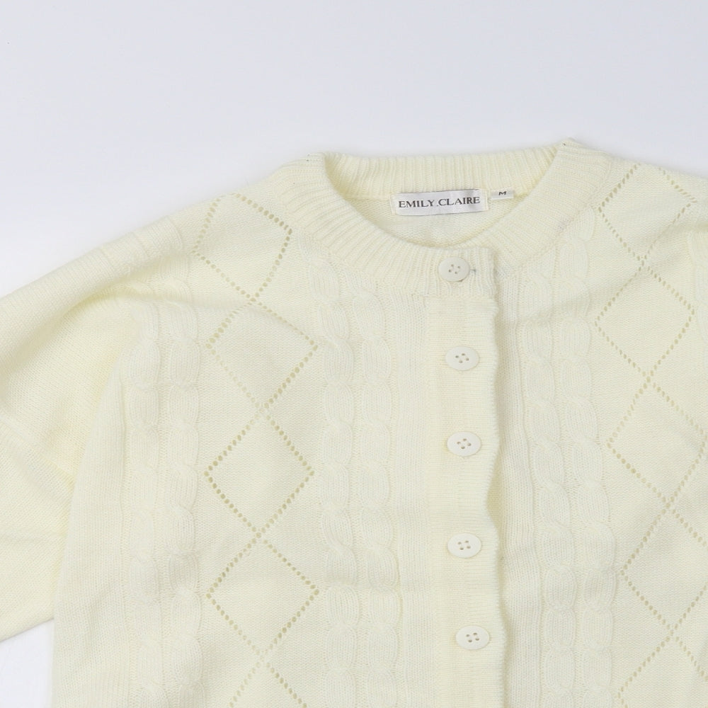 Emily Claire Womens Ivory Crew Neck  Acrylic Cardigan Jumper Size M