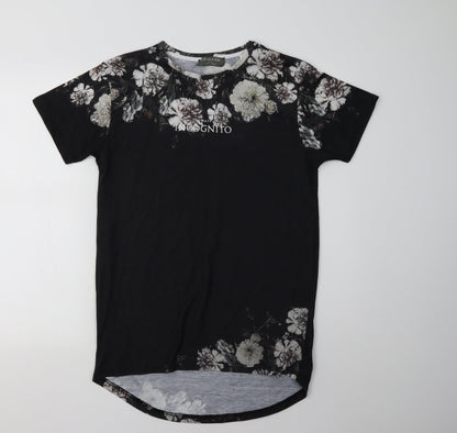 Primark Womens Black Floral Polyester T-Shirt Dress  Size S Crew Neck