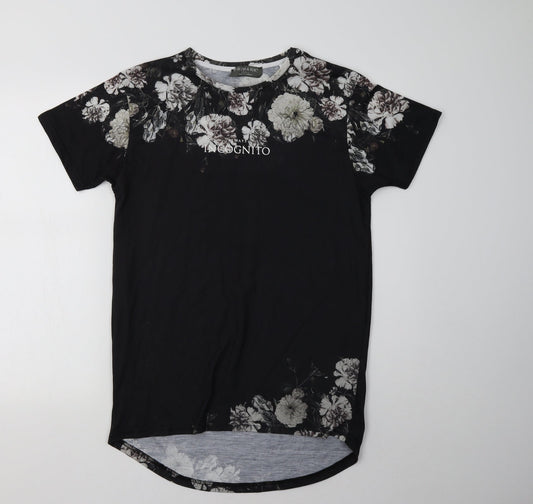 Primark Womens Black Floral Polyester T-Shirt Dress  Size S Crew Neck