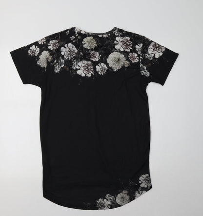 Primark Womens Black Floral Polyester T-Shirt Dress  Size S Crew Neck