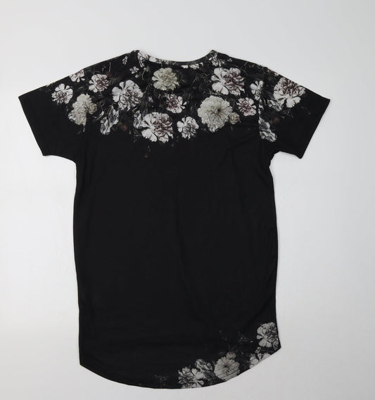 Primark Womens Black Floral Polyester T-Shirt Dress  Size S Crew Neck