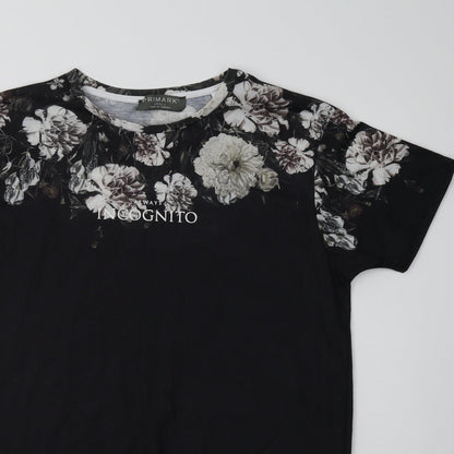 Primark Womens Black Floral Polyester T-Shirt Dress  Size S Crew Neck