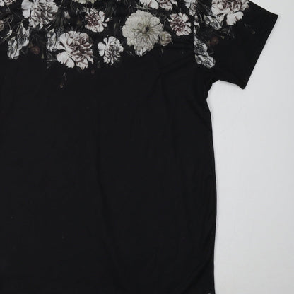 Primark Womens Black Floral Polyester T-Shirt Dress  Size S Crew Neck