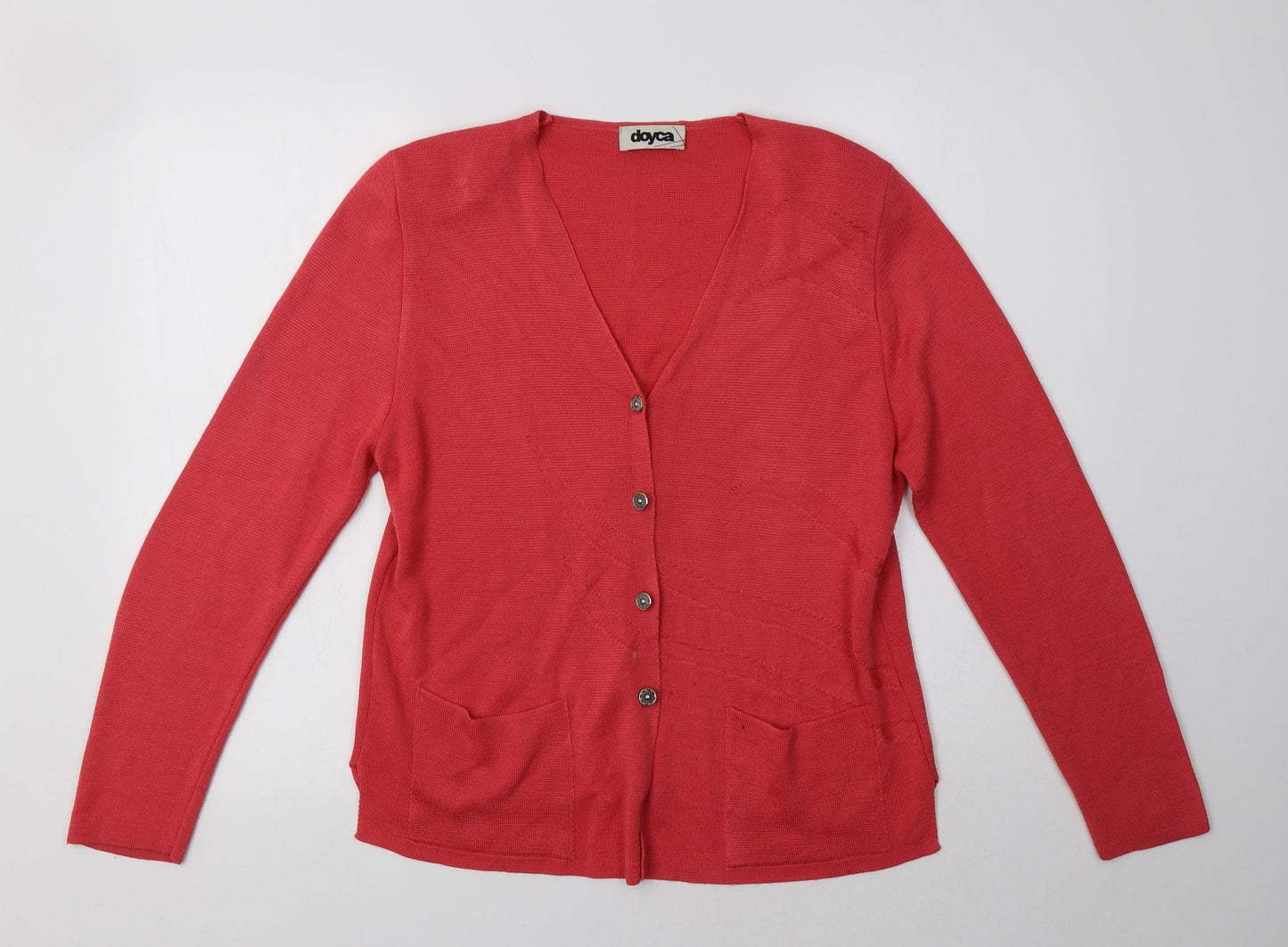 Doyca Womens Pink V-Neck  Acrylic Cardigan Jumper Size 14