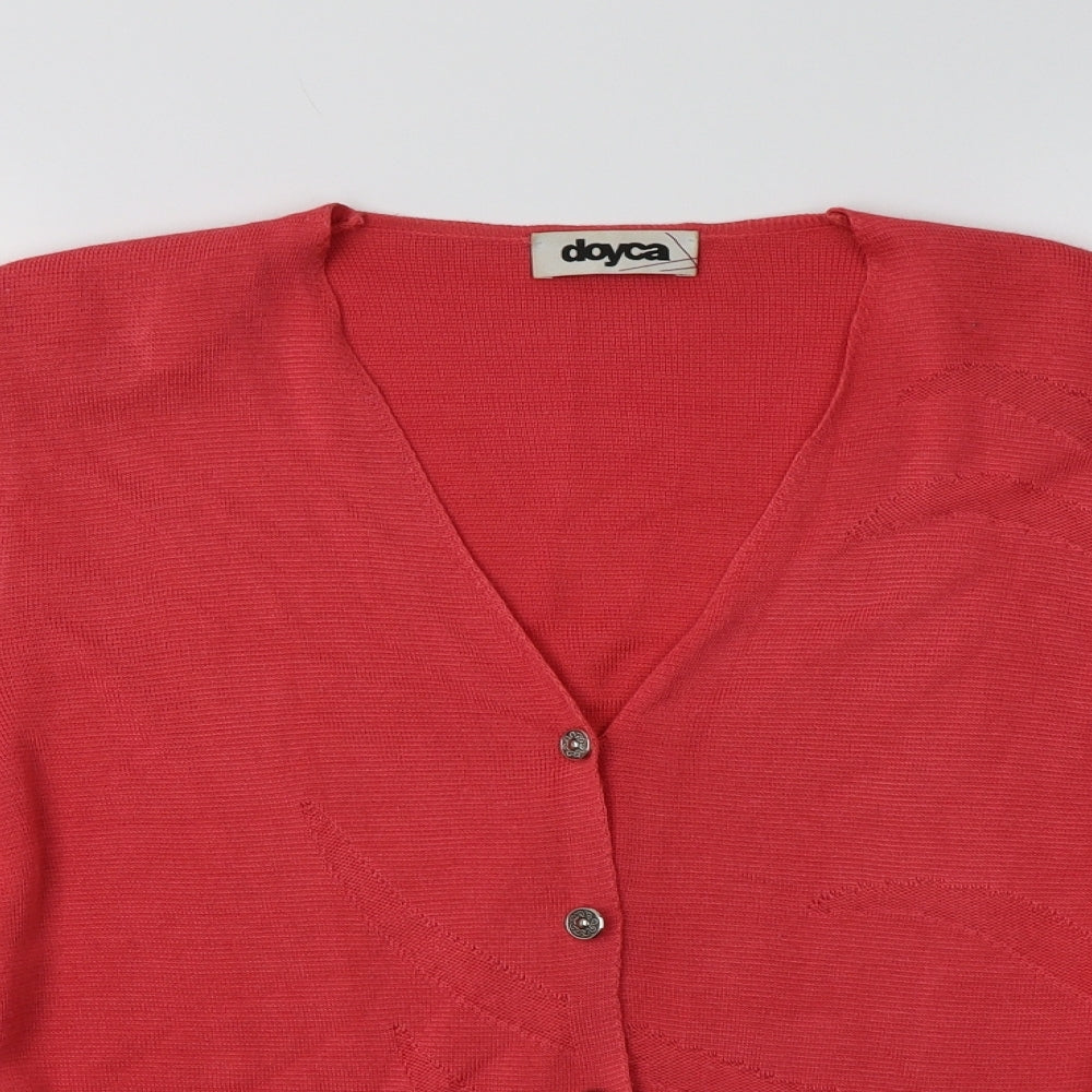 Doyca Womens Pink V-Neck  Acrylic Cardigan Jumper Size 14