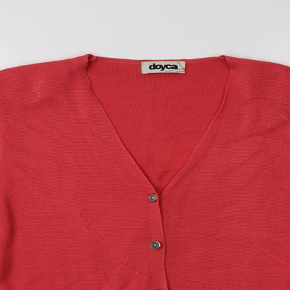 Doyca Womens Pink V-Neck  Acrylic Cardigan Jumper Size 14