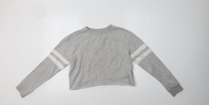 Miss Selfridge Womens Grey Striped Cotton Pullover Sweatshirt Size 8