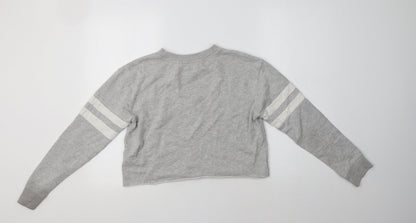 Miss Selfridge Womens Grey Striped Cotton Pullover Sweatshirt Size 8