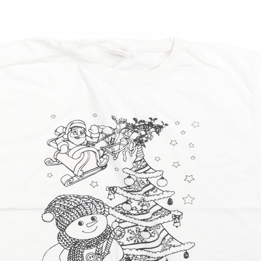 Fruit of the Loom Girls White  Cotton Basic T-Shirt Size 7-8 Years Round Neck  - CHRISTMAS