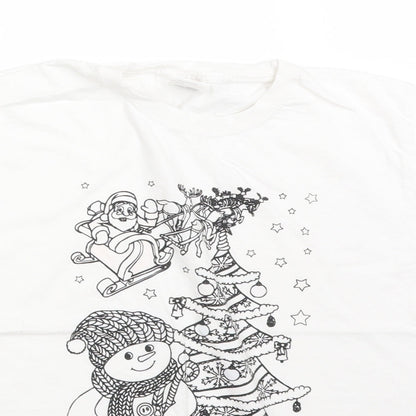 Fruit of the Loom Girls White  Cotton Basic T-Shirt Size 7-8 Years Round Neck  - CHRISTMAS