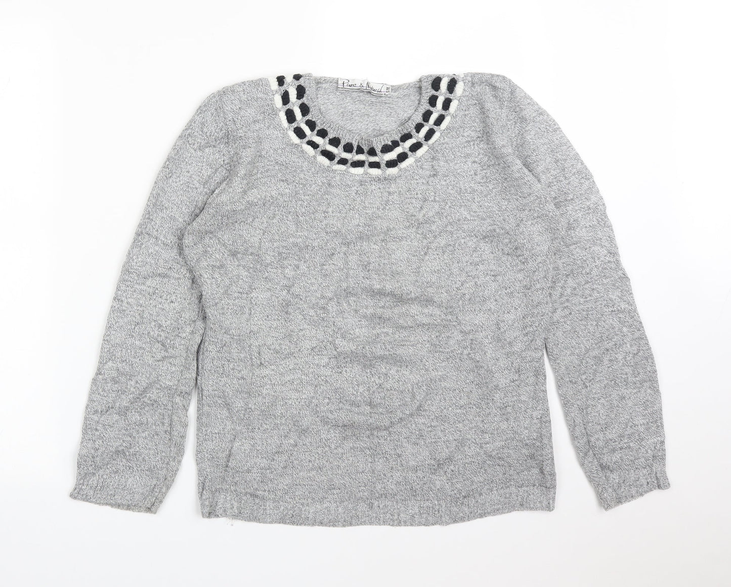 Womens UK Size M PURE & NATURAL Grey Basic T-Shirt