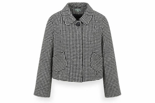 Front view of Therapy women’s multicoloured houndstooth jacket coat, size UK 12