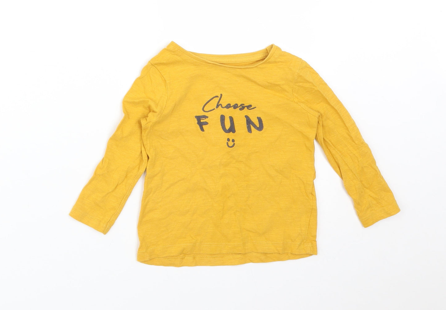 F&F Baby Yellow  Cotton Basic T-Shirt Size 12-18 Months Round Neck  - CHEESE FUN