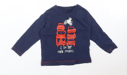 Nutmeg Boys Blue  Cotton Basic T-Shirt Size 2-3 Years Round Neck  - I DO MY OWN STUNTS