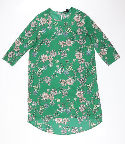 New Look Womens Green Floral Polyester A-Line  Size 12 Round Neck