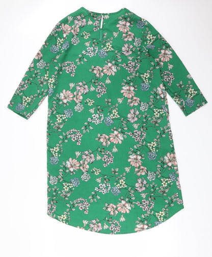 New Look Womens Green Floral Polyester A-Line  Size 12 Round Neck