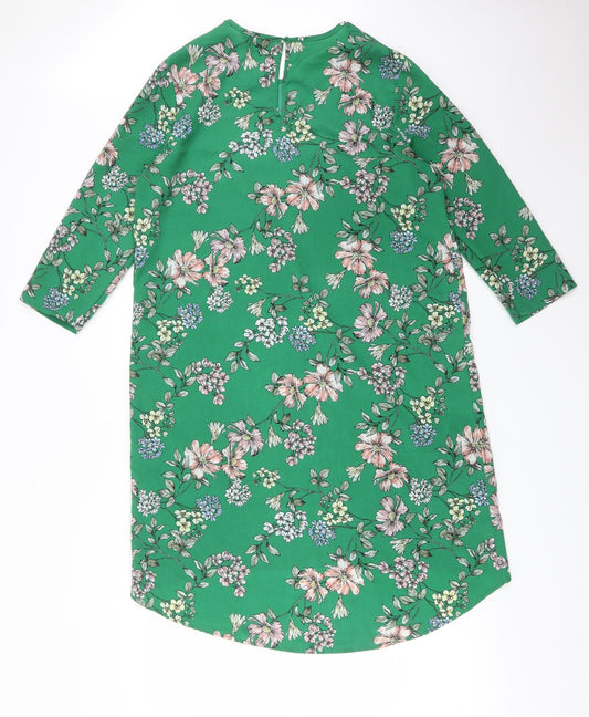 New Look Womens Green Floral Polyester A-Line  Size 12 Round Neck
