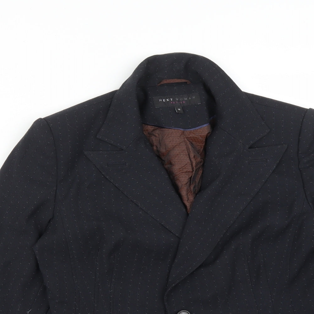 NEXT Womens Blue Striped Polyester Jacket Suit Jacket Size 12
