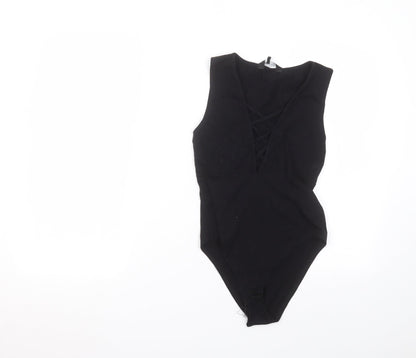 New Look Womens Black  Cotton Bodysuit One-Piece Size 10