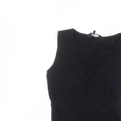 New Look Womens Black  Cotton Bodysuit One-Piece Size 10