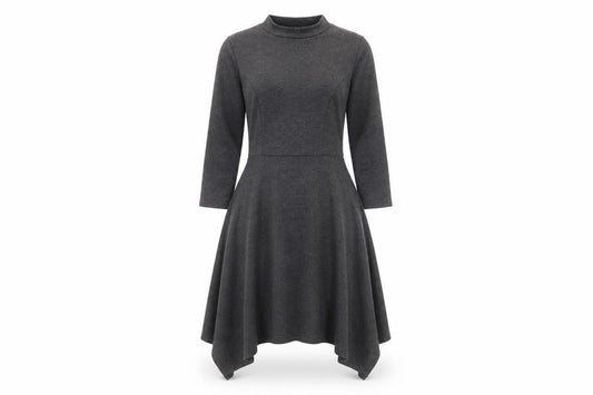 Front view of Monteau women’s grey polyester a-line, size S, round neck